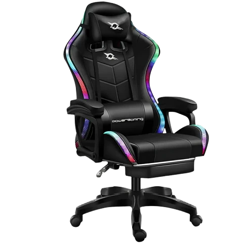 Silla Gaming PowerGaming LED RGB Negro con Reposapiés