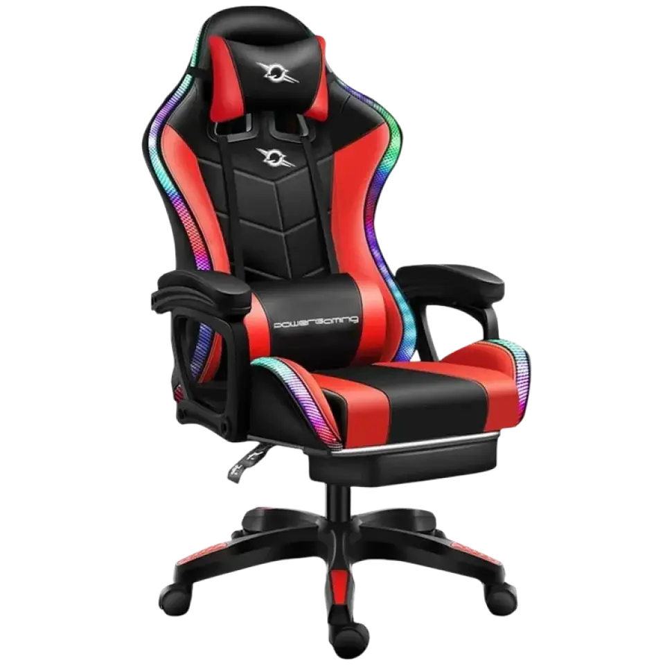 Silla Gaming PowerGaming LED RGB Rojo/Negro con Reposapiés 1
