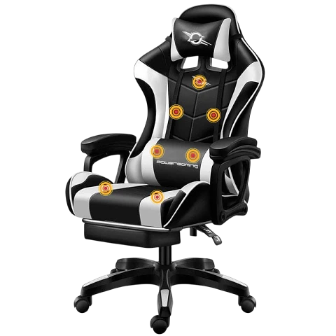 Silla Gaming PowerGaming Masaje 7 puntos Blanco/Negro Reposapiés