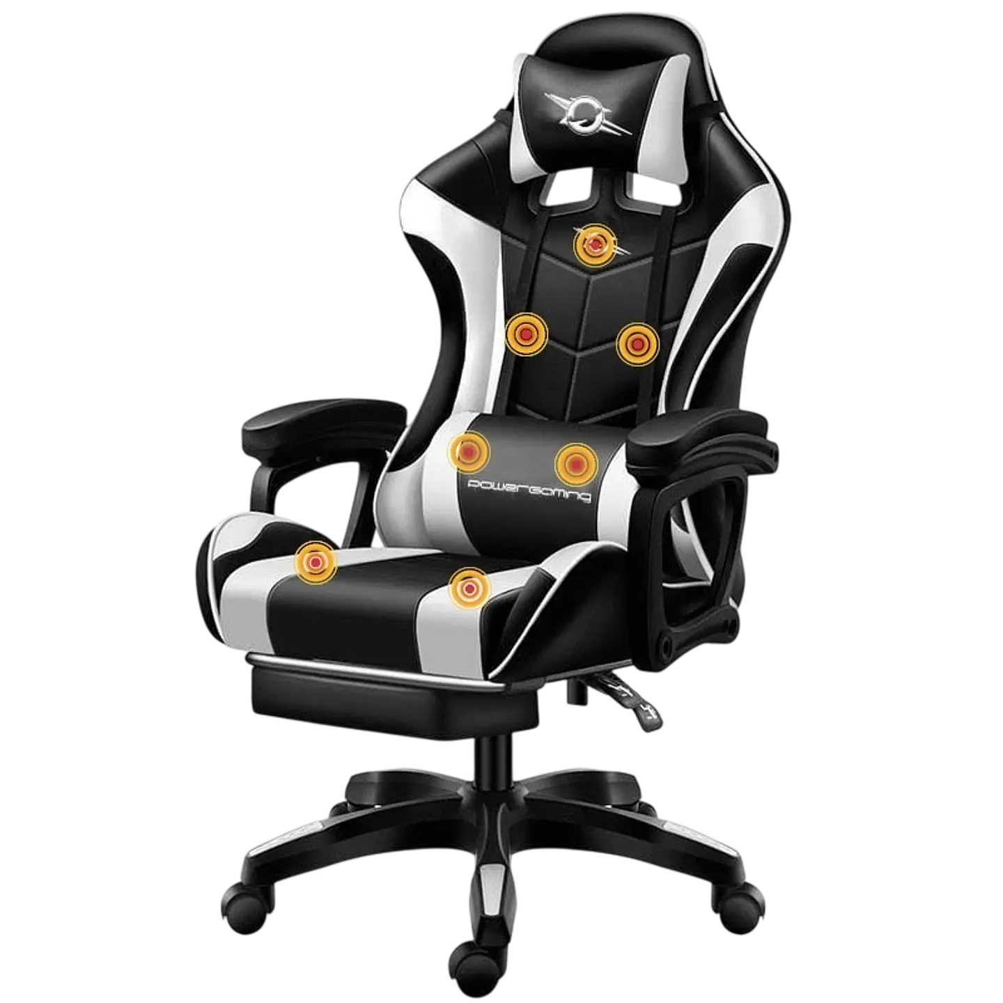 Silla Gaming PowerGaming Masaje 7 puntos Blanco/Negro Reposapiés 1