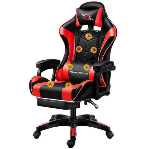 Silla Gaming PowerGaming Masaje 7 puntos Rojo/Negro Reposapiés