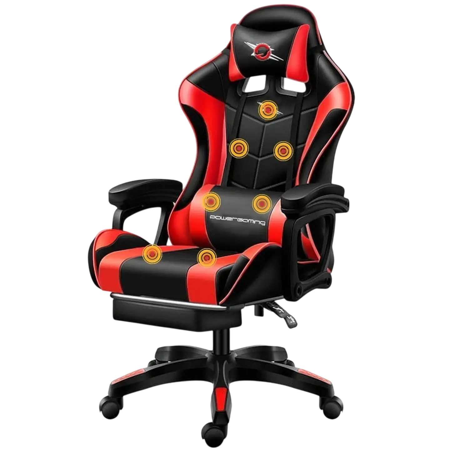 Silla Gaming PowerGaming Masaje 7 puntos Rojo/Negro Reposapiés 1