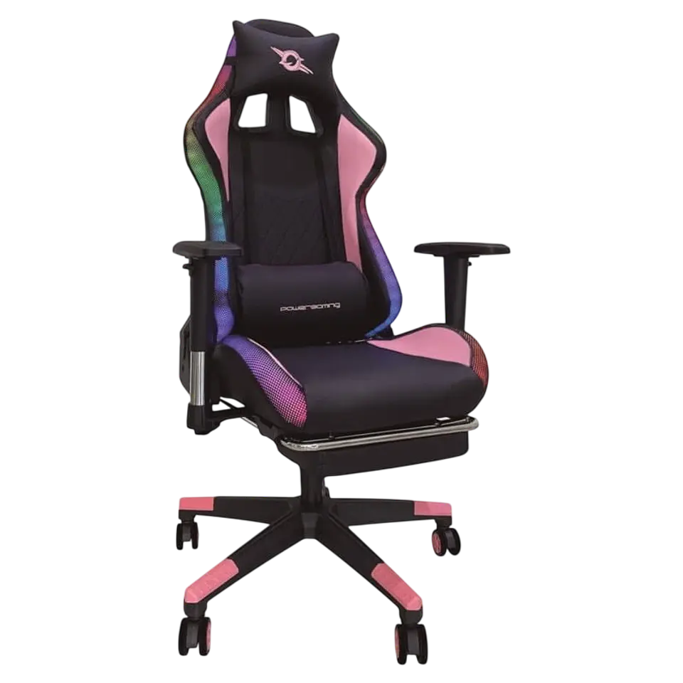 Silla PowerGaming LED RGB V2 Rosa con Reposapiés 1