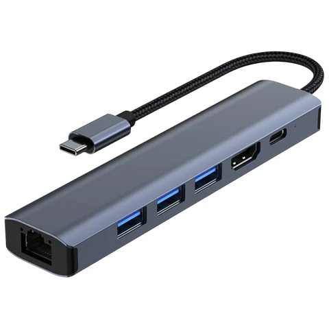 Hub 2210 6 en 1 USB Tipo-C a USB 3.2/HDMI/USB Tipo C Negro