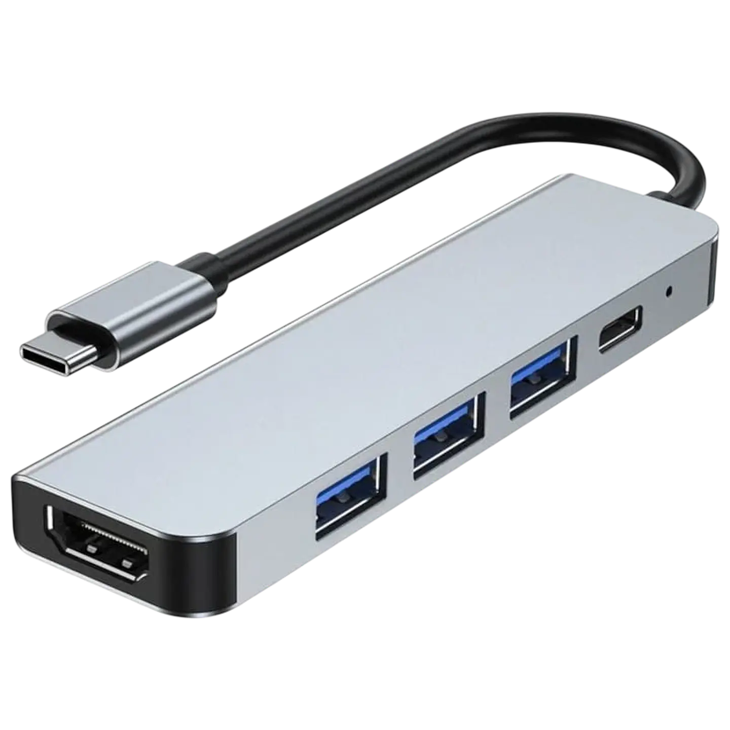 Hub USB BYL 2008 5 en 1 USB Tipo-C/HDMI+USB 3.0+USB 2.0+USB Tipo C Plata 1