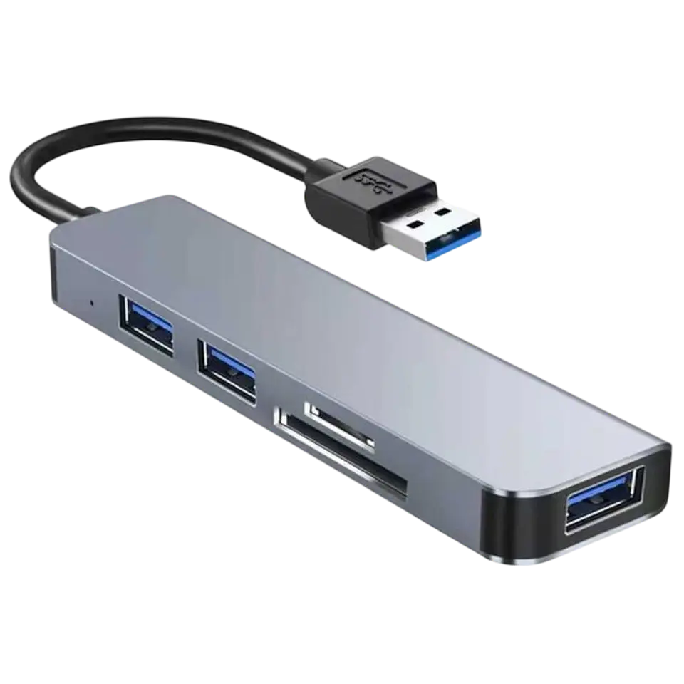 Hub USB BYL-2103U 5 en 1 USB/USB 3.0+2.0+Tarjeta SD+microSD Plata 1