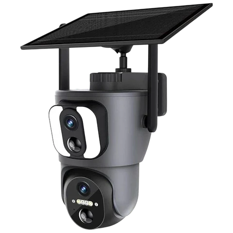 Cámara Escam QF390 1080p Lente Dual WiFi Panel Solar Negro