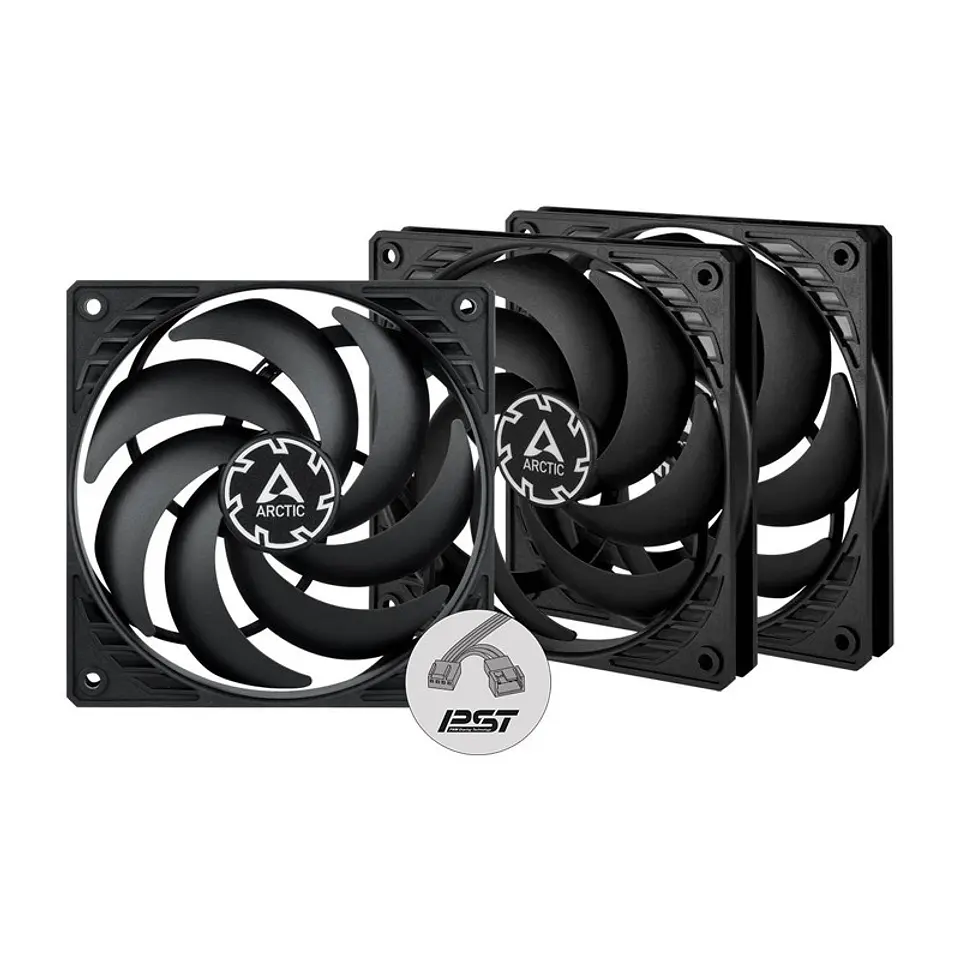 Ventoinha 120mm Arctic P12 Slim PWM PST 2100RPM 4 Pinos Preta (Pack 3) 1