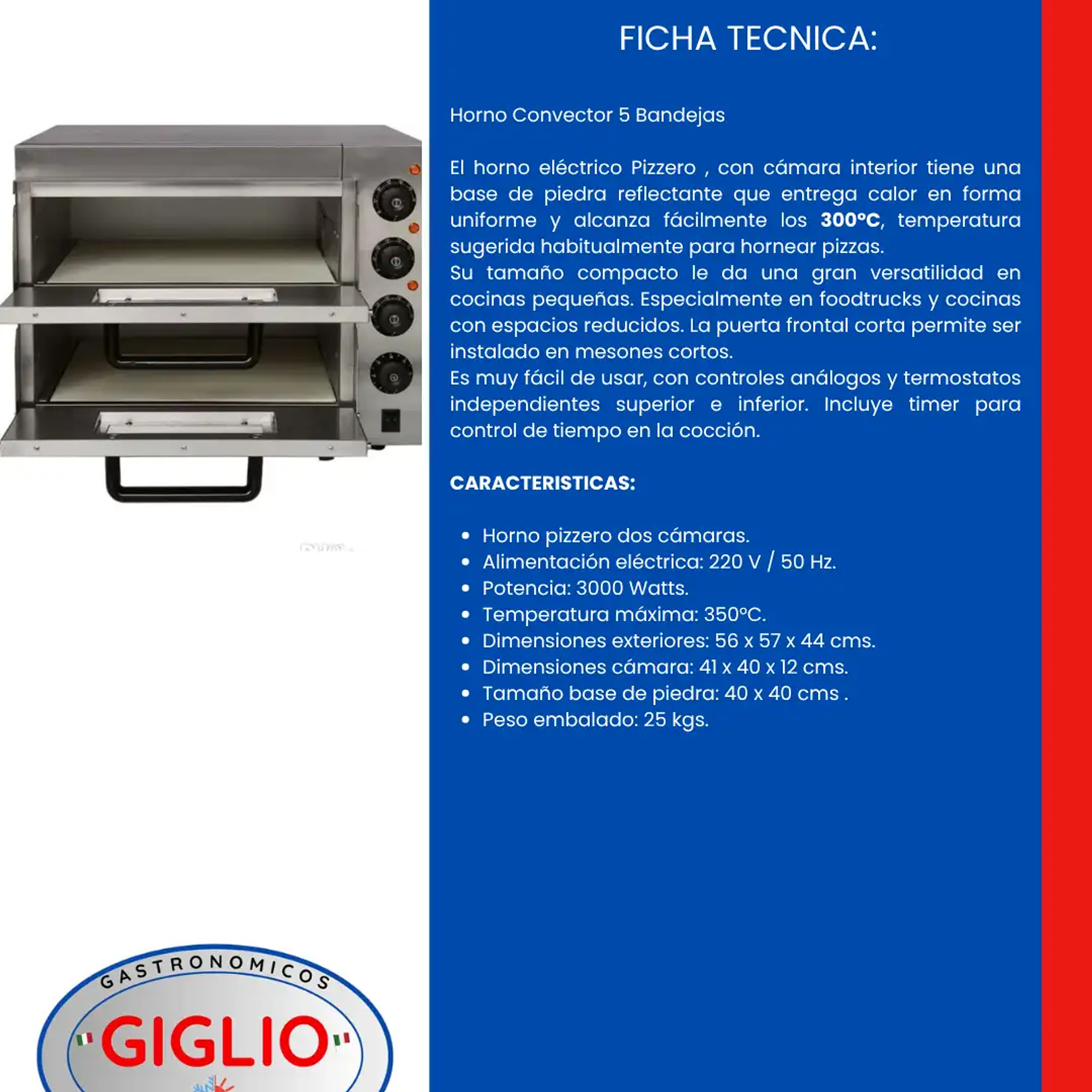 Horno Pizza Electrico 2 camaras 40×40 cm 2