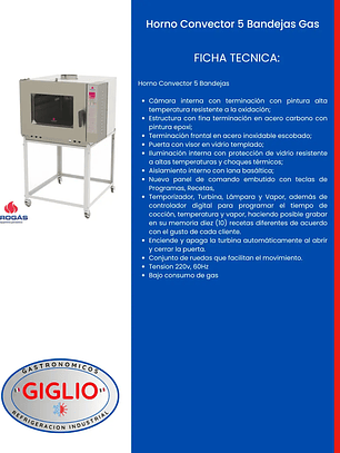 Horno Convector 5 Bandejas Gas