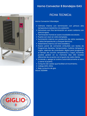 Horno Convector 8 Bandejas GAS