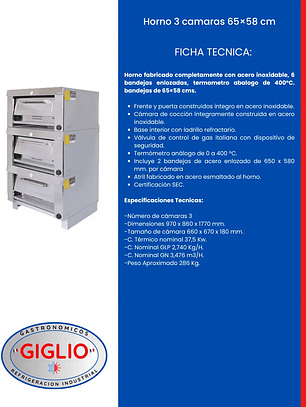 Horno 3 camaras 65 × 58 cm