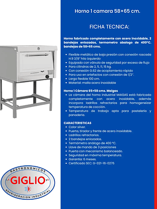 Horno 1 camara 58×65 cm. 