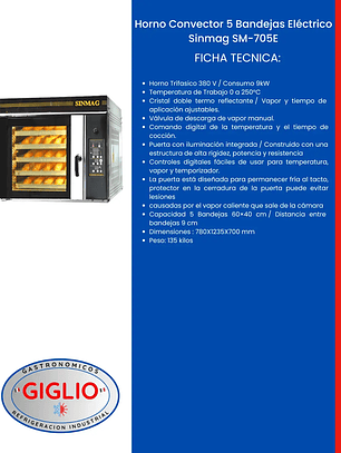 Horno Convector 5 Bandejas Eléctrico Sinmag SM-705E