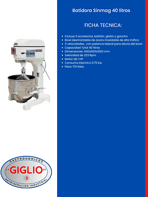 Batidora Sinmag 40 litros
