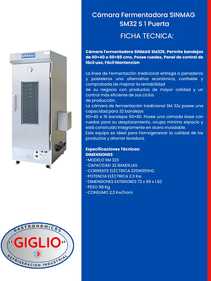 Cámara Fermentadora SINMAG SM32 S 1 Puerta