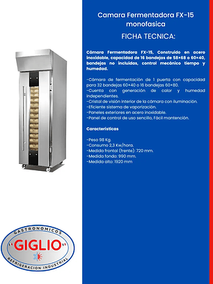 Camara Fermentadora FX-15 monofasica