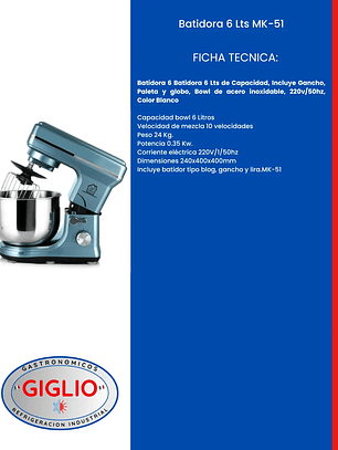Batidora 6 Lts MK-51