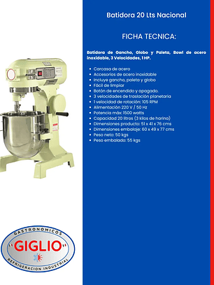 Batidora 20 Lts Nacional