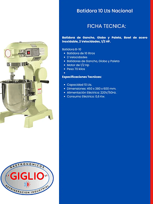 Batidora 10 Lts Nacional