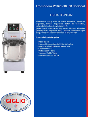 Amasadora 22 Kilos SD-50 Nacional