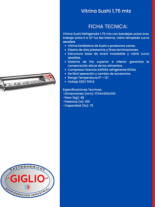 Vitrina Sushi 1.75 mts