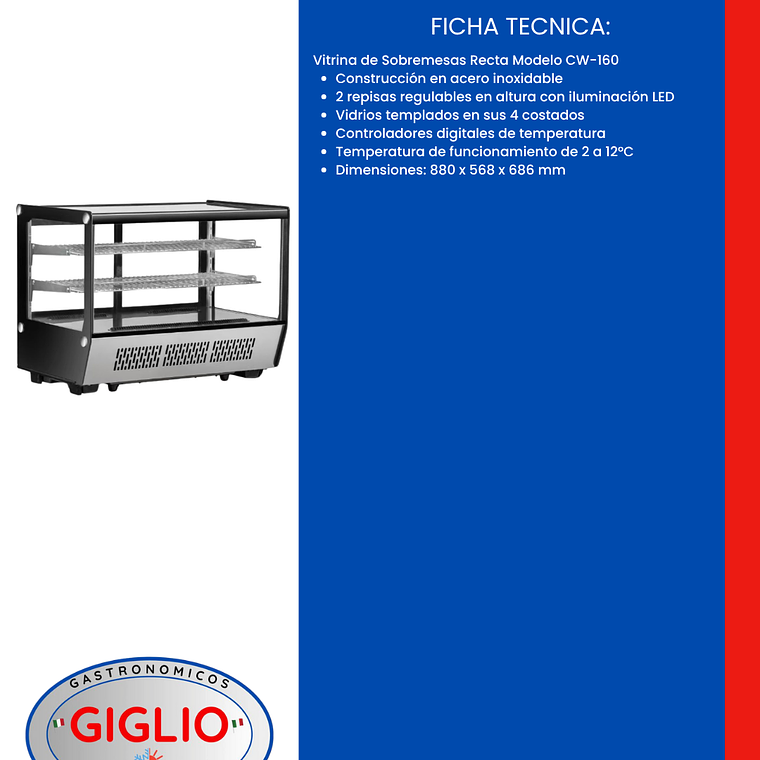 Vitrina Sobremesas Recta CW-160 2