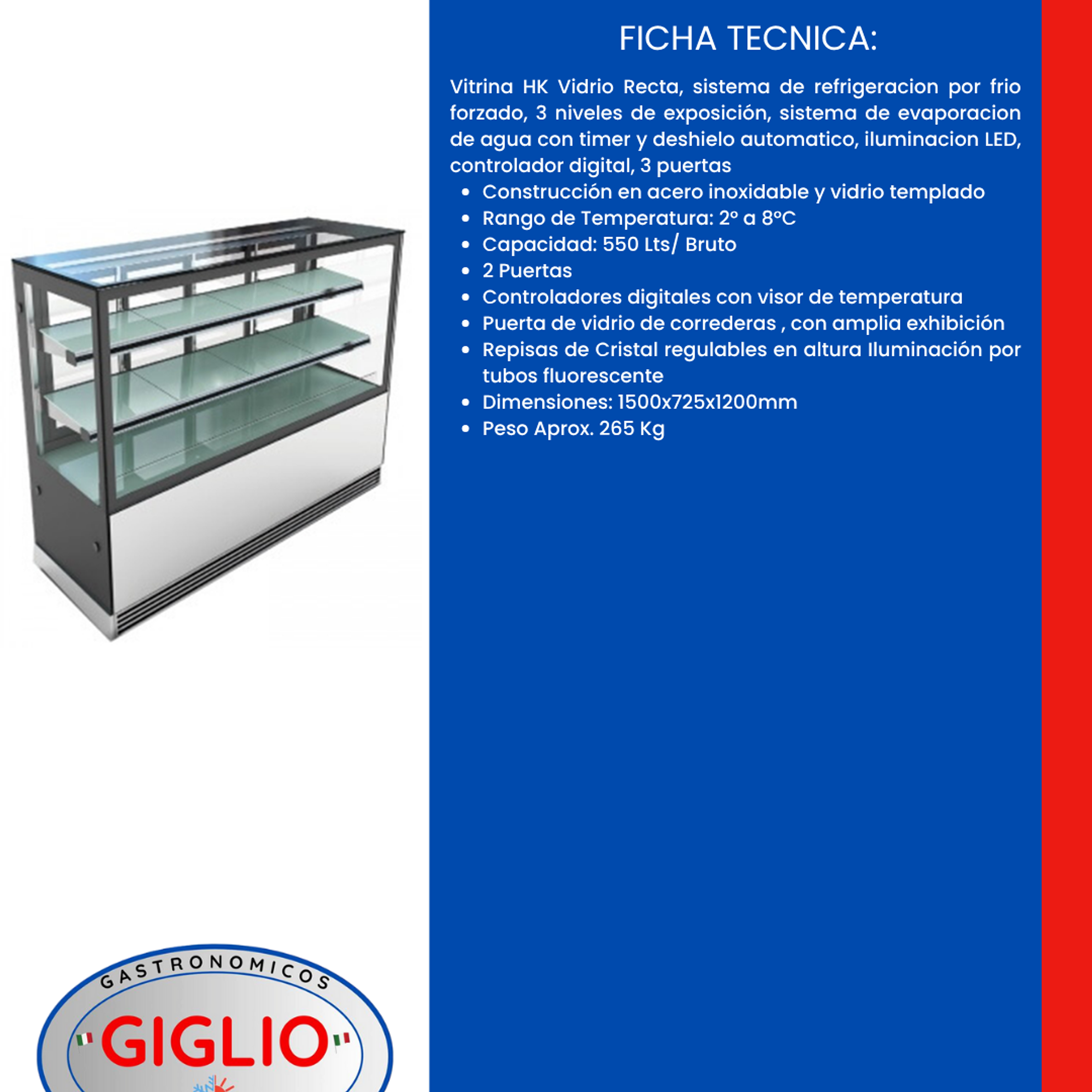 Vitrina HK Recta 1.50 mts 2