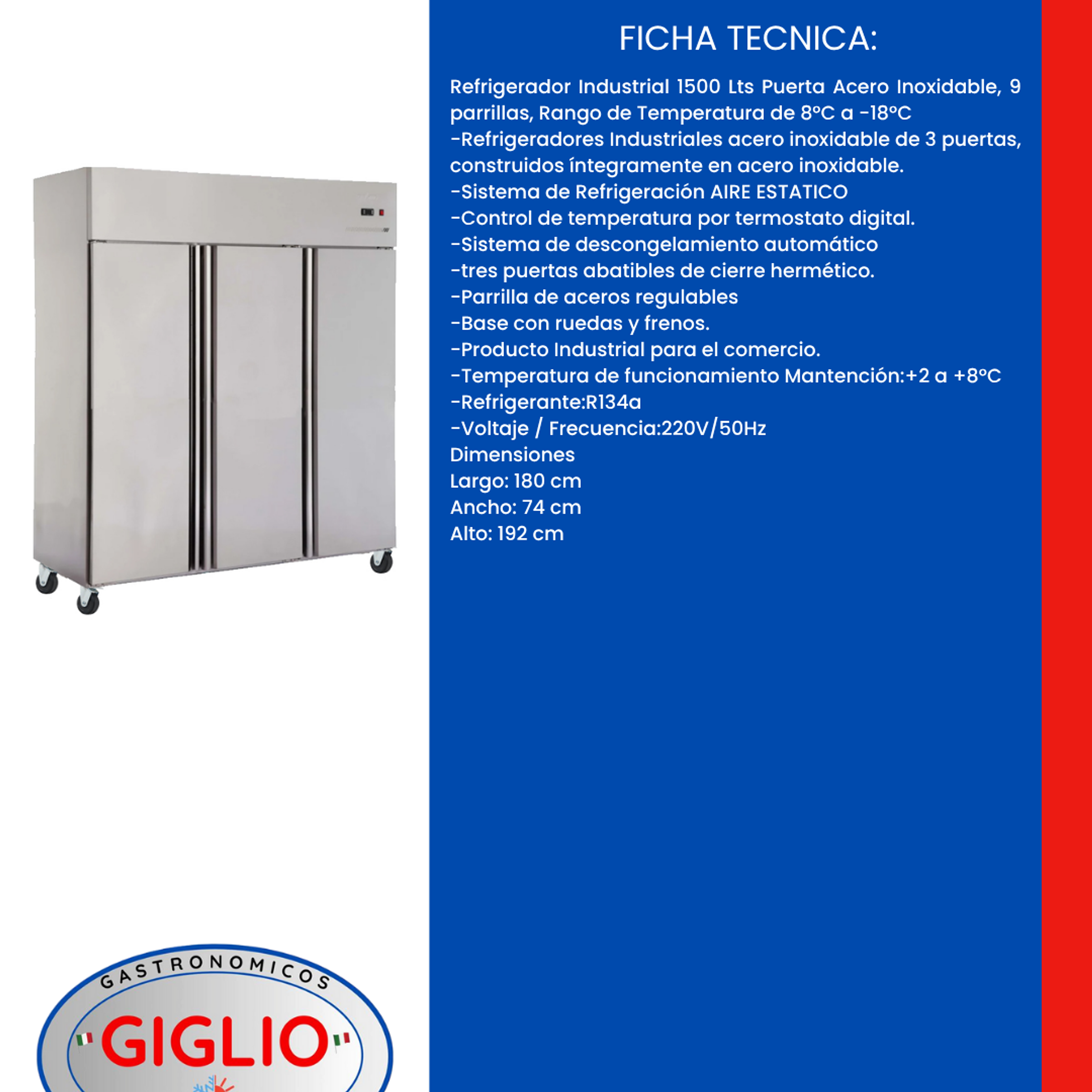Refrigerador Industrial 3 puertas Inox. 2