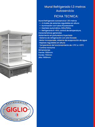 Mural Refrigerado 1.3 metros Autoservicio