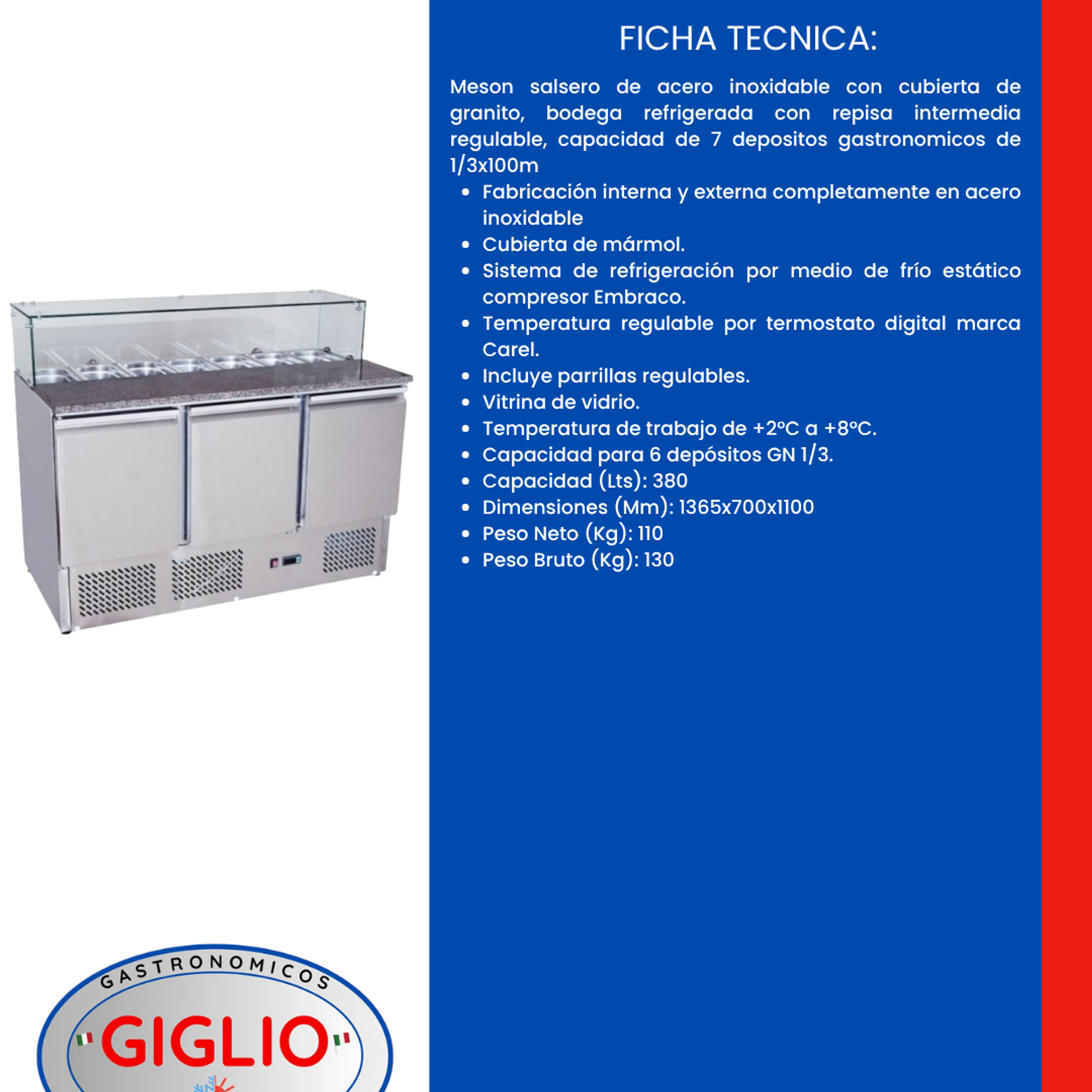 Meson Salsero cupula de Vidrio 1.40 mts 2