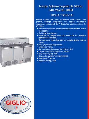 Meson Salsero cupula de Vidrio 1.40 mts