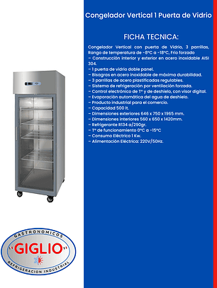 Congelador Vertical 1 Puerta de Vidrio
