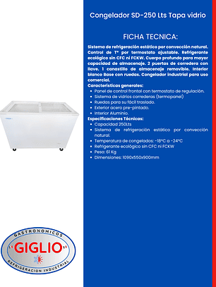 Congelador SD-250 Lts Tapa vidrio