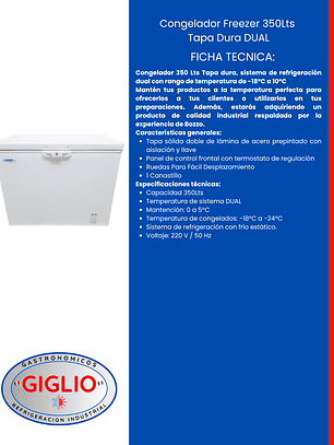Congelador Freezer 350Lts Tapa Dura DUAL