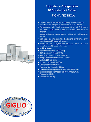 Abatidor - Congelador 10 Bandeias 40 Kilos