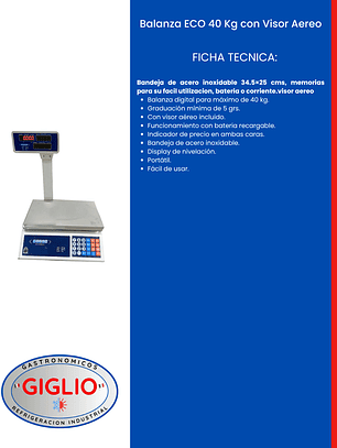 Balanza ECO 40 Kg con Visor Aereo