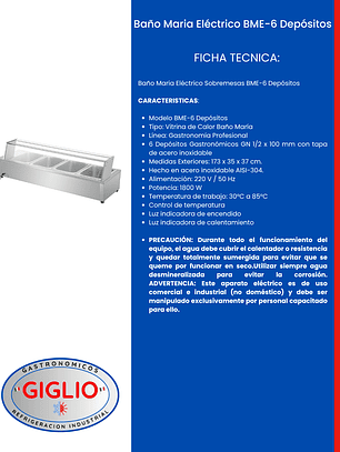 Baño Maria Eléctrico BME-6 Depósitos