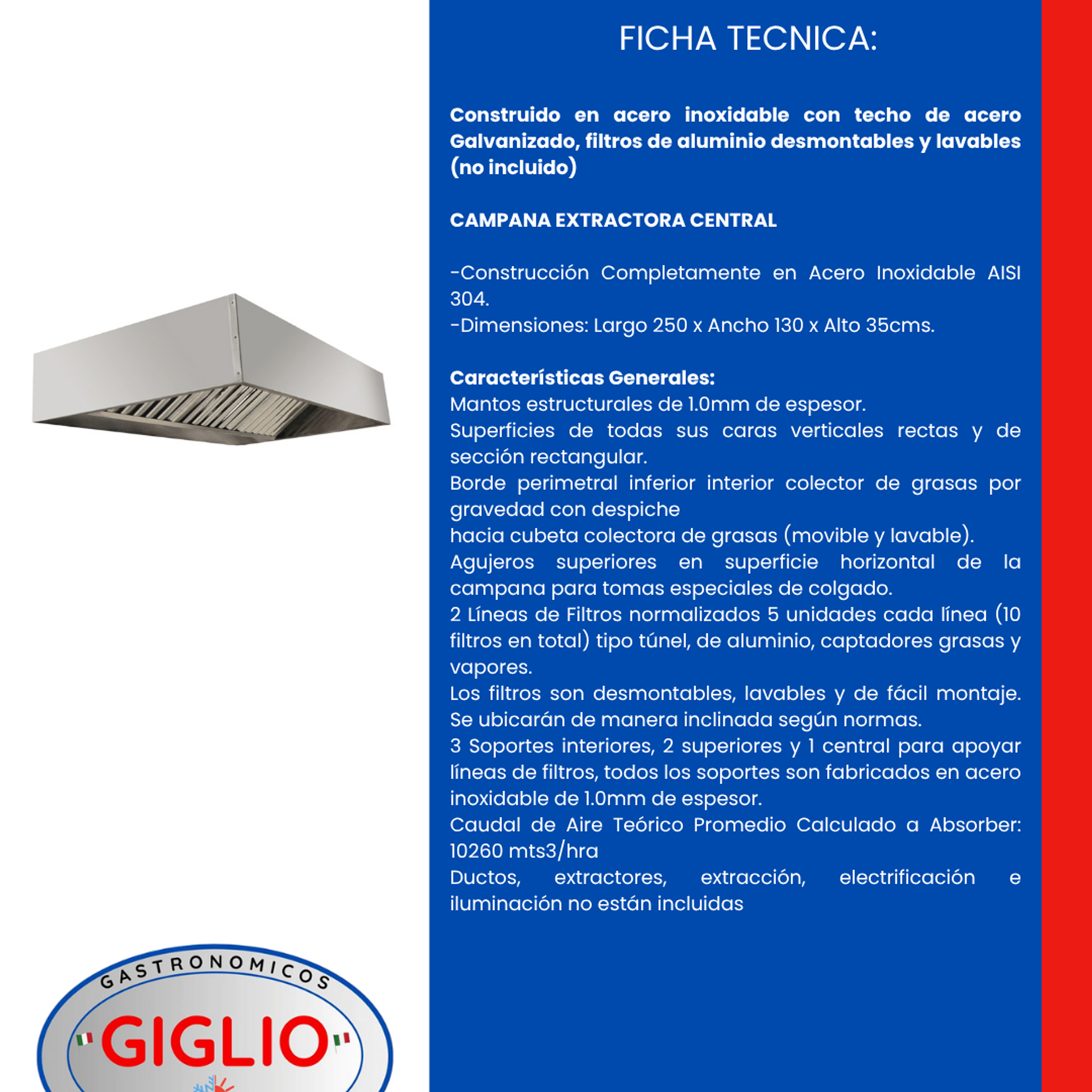 Campana Central 2500×1300×350 mm 2