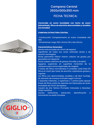 Campana Central 2500×1300×350 mm
