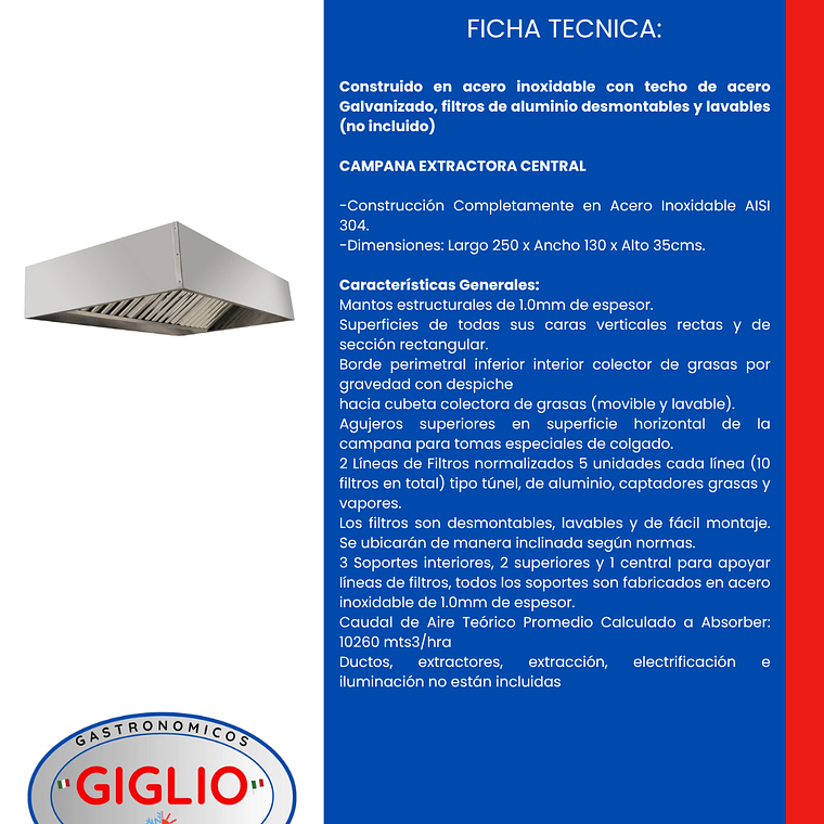 Campana Central 2500×1300×350 mm 2