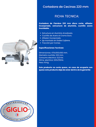 Cortadora de Cecinas 220 mm