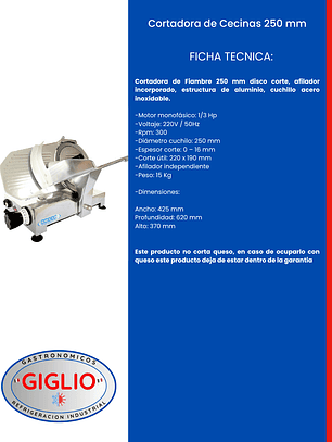Cortadora de Cecinas 250 mm