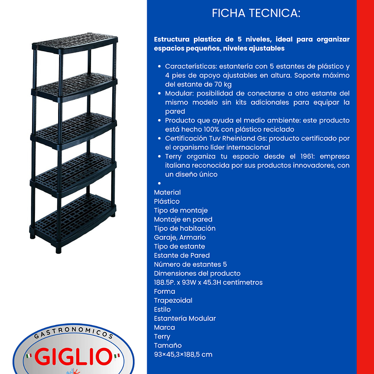 Estanteria Plastica Alta 5 niveles 3