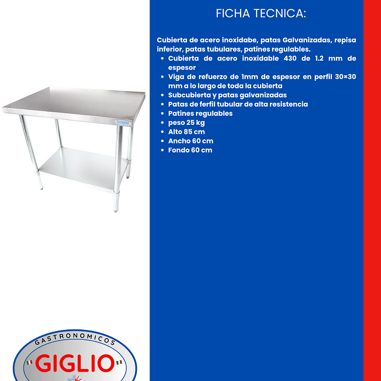 Meson de Trabajo Central 600×600×850 mm 2