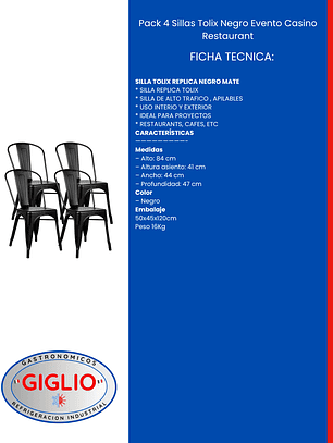 Pack 4 Sillas Tolix Negro Evento Casino Restaurant