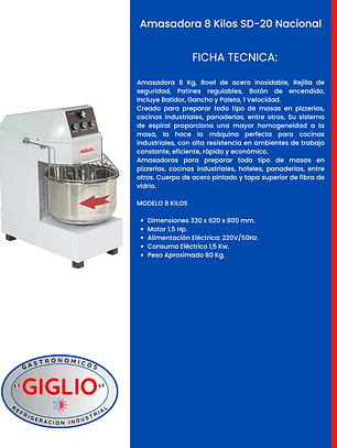 Amasadora 8 Kilos SD-20 Nacional