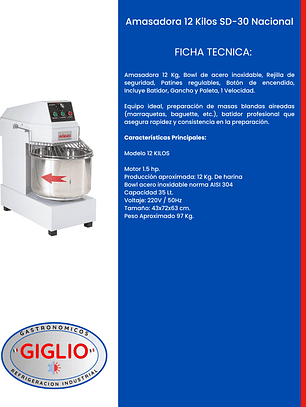 Amasadora 12 Kilos SD-30 Nacional