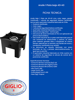 Anafe 1 Plato bajo 43×43