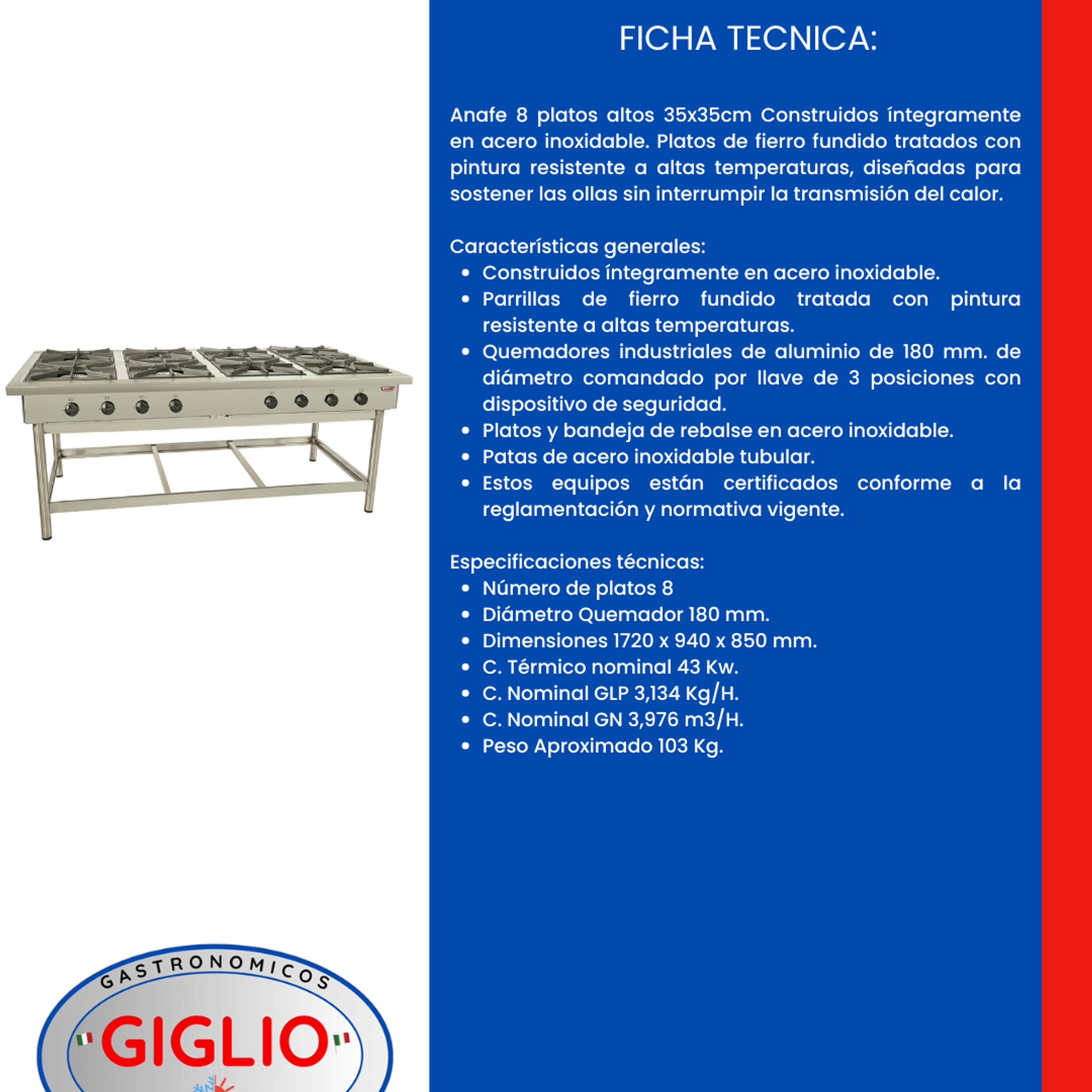 Anafe 8 Platos 35×35 cm 2